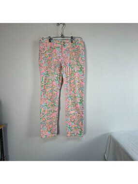 Lilly Pulitzer Womens Worth Skinny Mini Jeans Size 4 Pink Green Floral Paisley